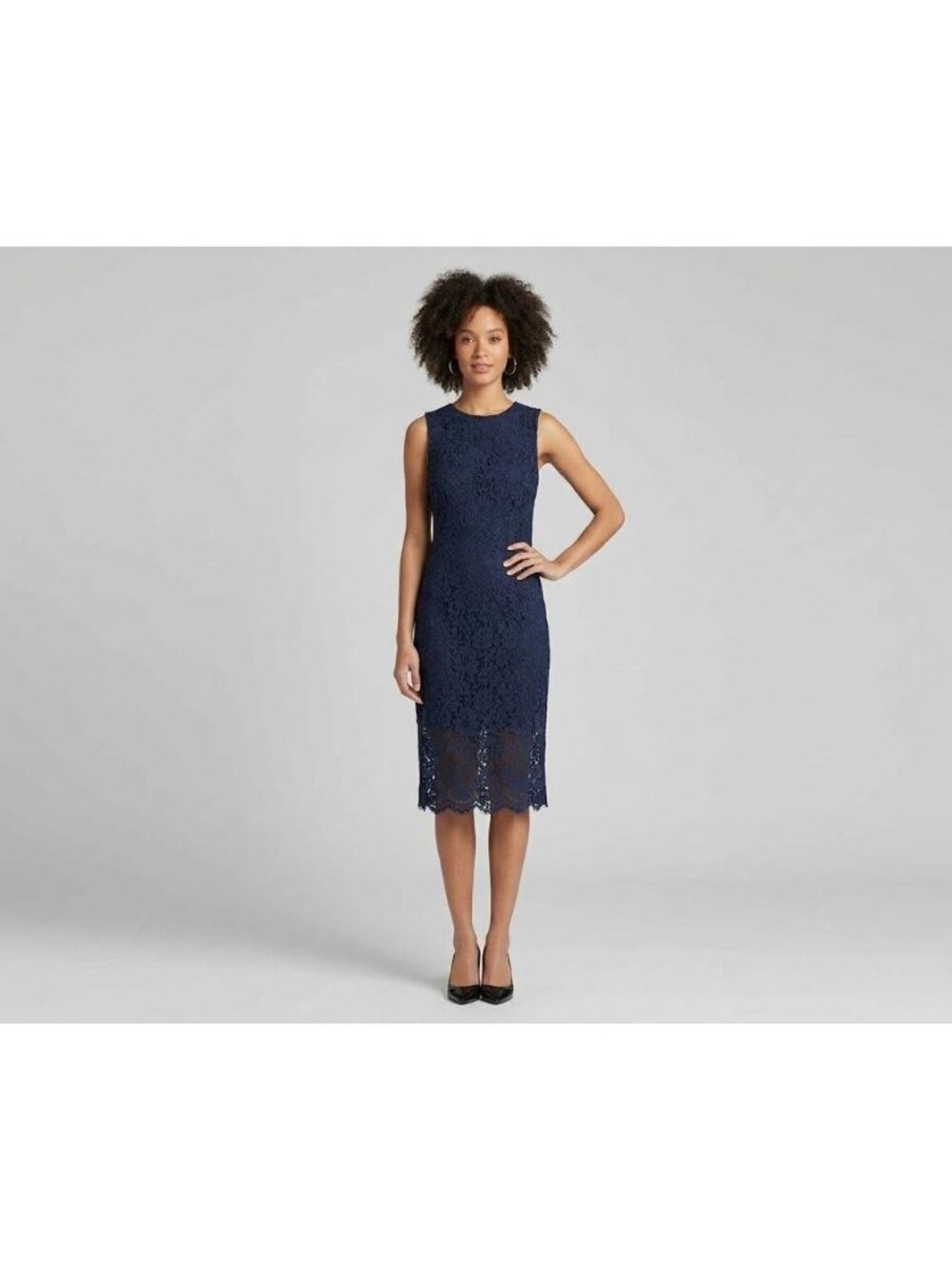 LOFT Womens Blue Floral Lace Shift Dress Size 6 Sleeveless Cotton Lined
